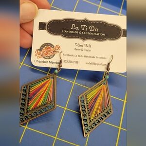 Bronze Metal Thread Diamond Turquoise Accent Earrings